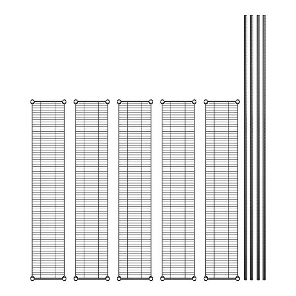 A diagram of Regency metal shelves with black metal bars.