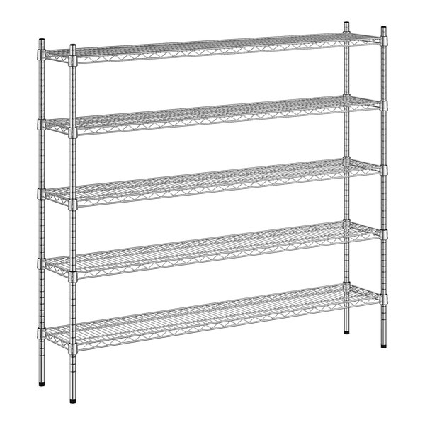 A wireframe of a Regency metal shelving unit with four shelves.