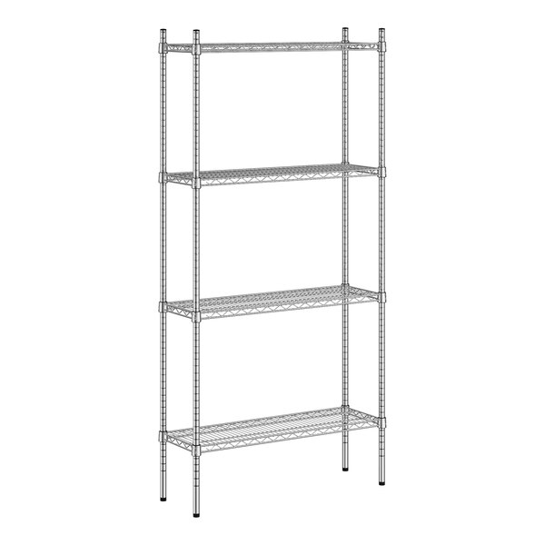 A Regency stainless steel shelving unit with four shelves.