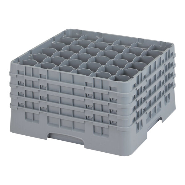 A grey plastic crate with 36 compartments and extenders.