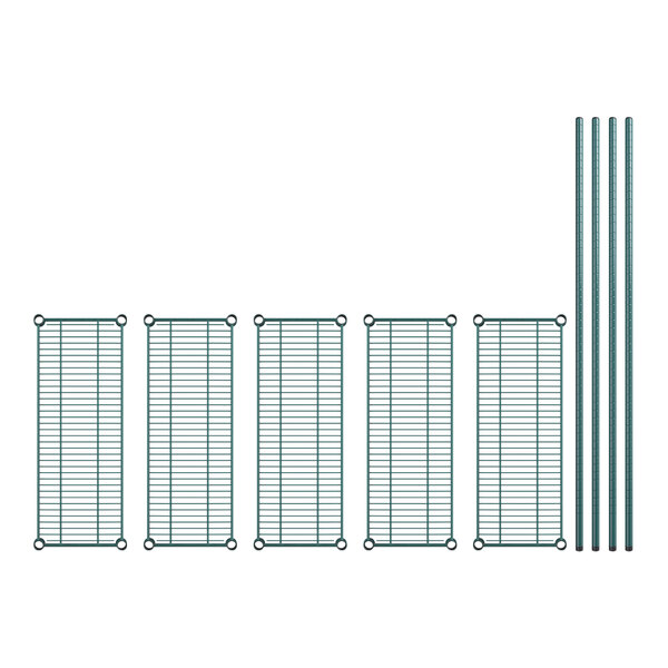 A row of metal bars with a rectangular green grid on each end.