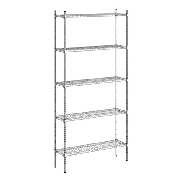 A wireframe of a Regency metal shelf kit with four shelves.