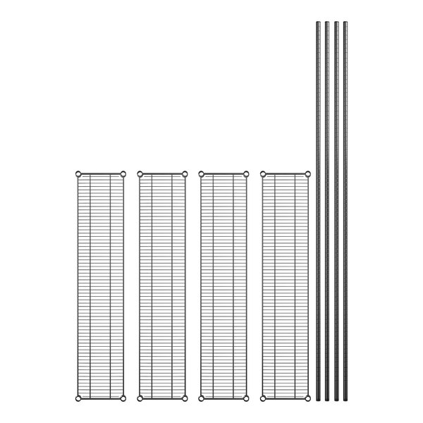 A diagram of several metal bars with white shelves.