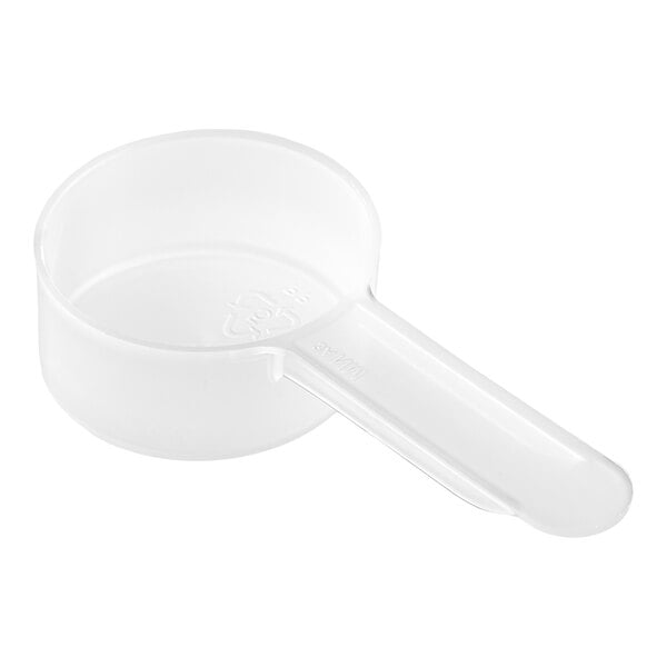 A white polypropylene scoop with a medium handle.