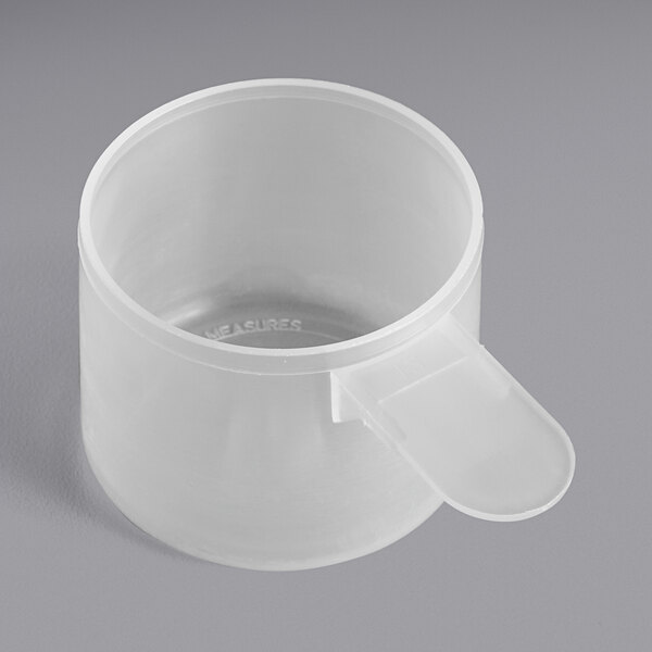 A close-up of a polypropylene scoop with a handle.