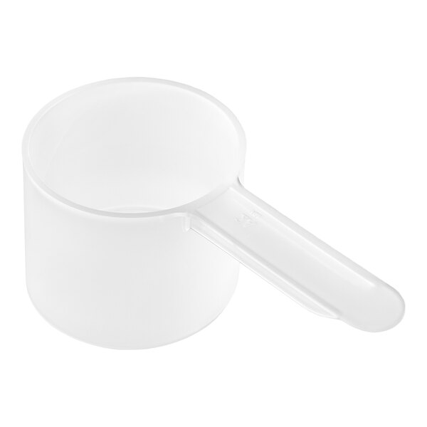 A white polypropylene scoop with a long handle.