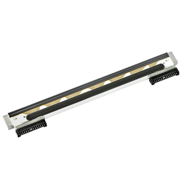 A close-up of a black and silver Zebra G-Series Direct Thermal Printhead with two black and white wires.