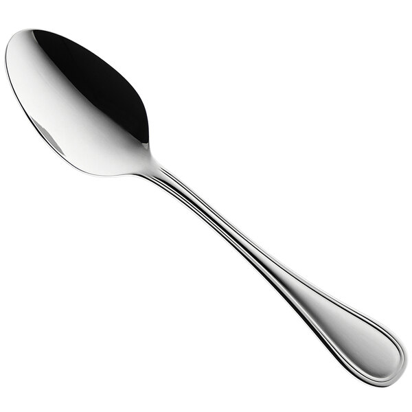 A RAK Porcelain stainless steel dessert spoon with a silver handle.