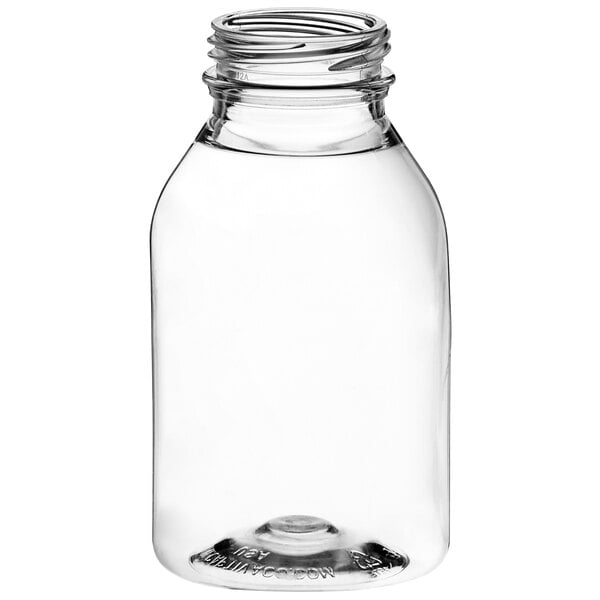 A customizable clear PET square bottle with a cap.