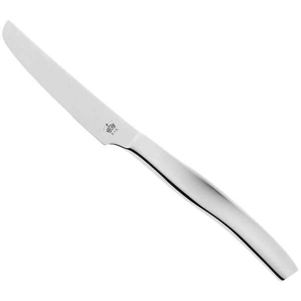 A RAK Porcelain stainless steel dessert knife with a silver handle.