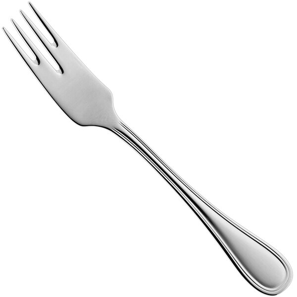 a silver fork on a white background