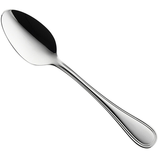 A RAK Porcelain stainless steel teaspoon with a black handle and silver tip on a white background.