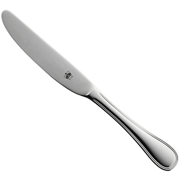 a silver butter knife with a logo on it