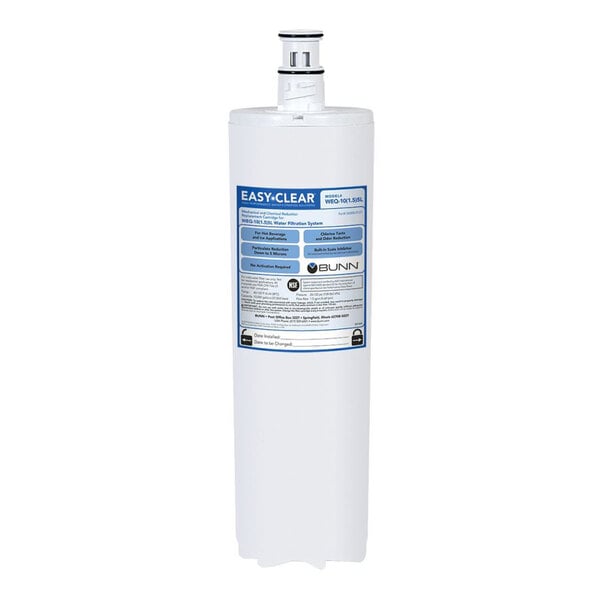 A white cylinder with a blue label.
