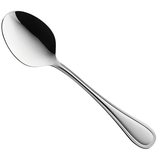 A RAK Porcelain stainless steel bouillon spoon with a silver handle.