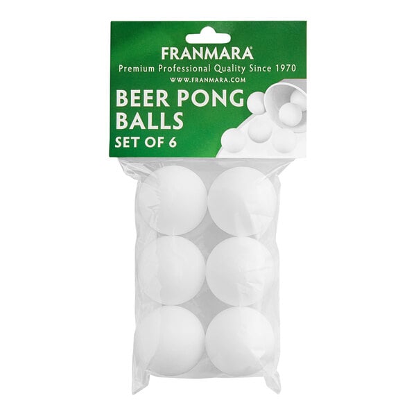 A package containing six white balls arranged in two columns, with a green and white label at the top.