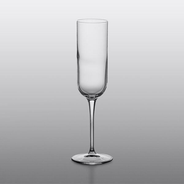 A Luigi Bormioli Sublime wine flute with a long stem and clear glass.