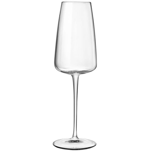 A Luigi Bormioli clear wine glass with a stem.