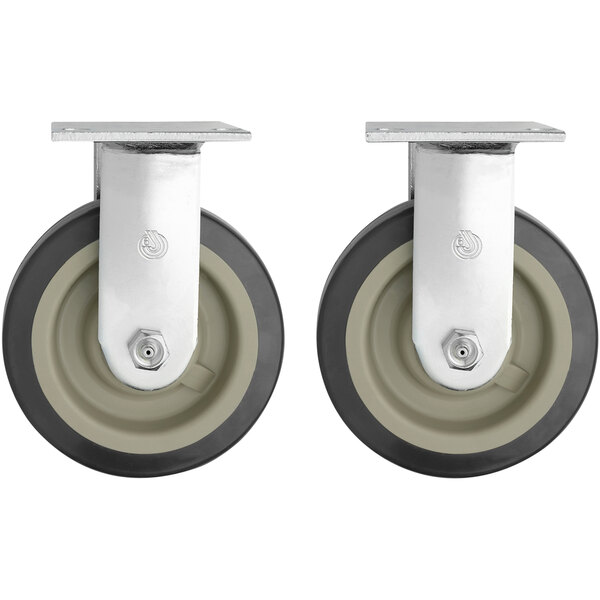 Two Metro C5T rear rigid casters with black and grey rubber wheels.