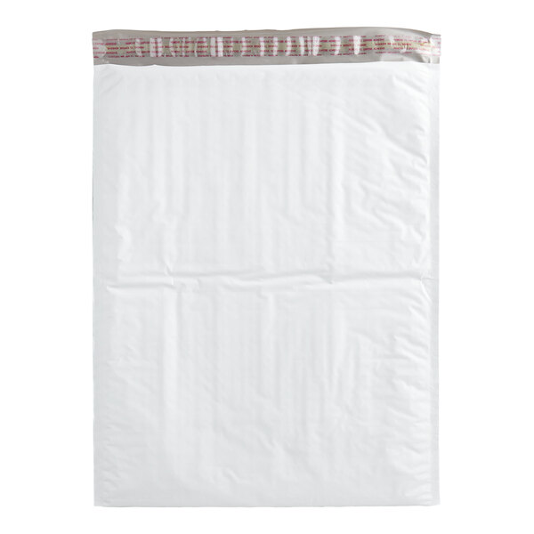 A large white self-sealing polyethylene bubble mailer.
