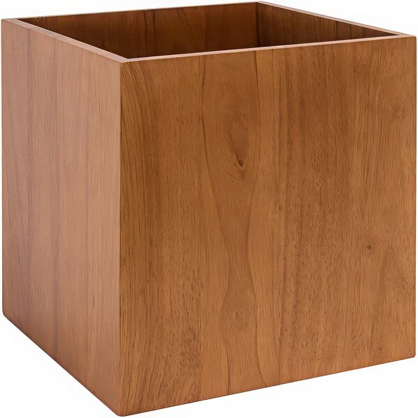 A room360 rubberwood wine cooler and display stand with a hole in the top.