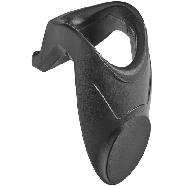 A black plastic Franmara knuckle bottle opener with a round hole in the middle.