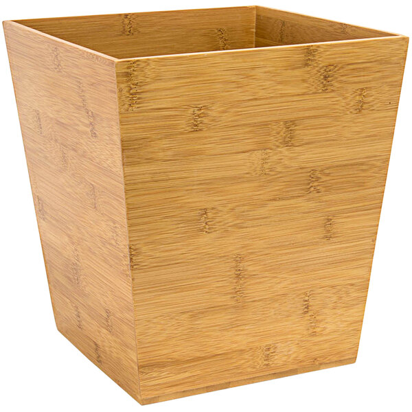 A natural bamboo display stand with a flared top.