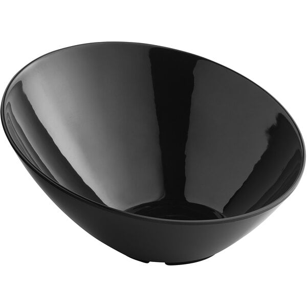 An Acopa black melamine bowl on a white background.
