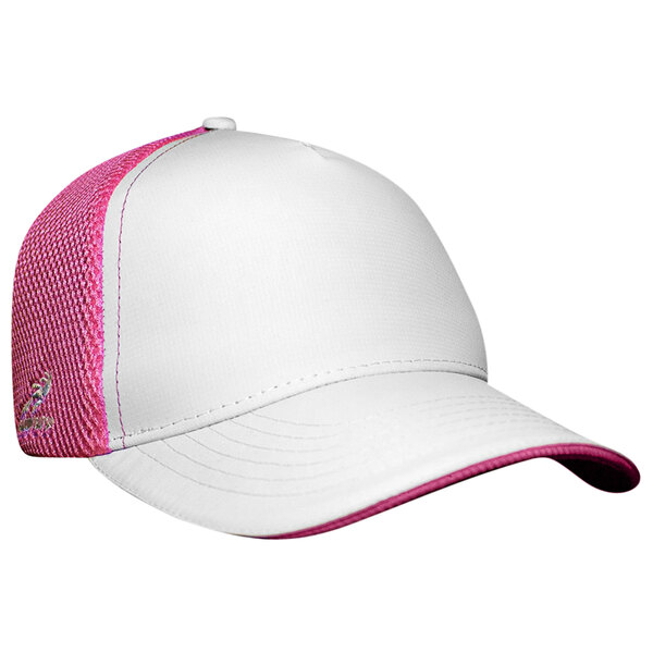 a white and pink hat