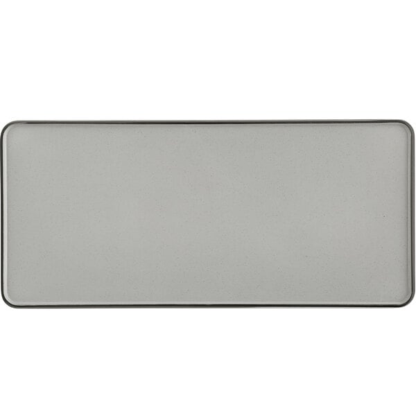 A white rectangular Acopa melamine tray with a black border.