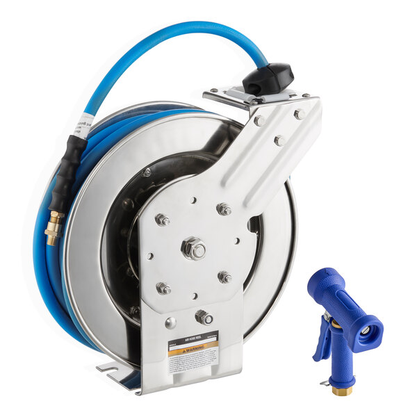 Regency Open Stainless Steel Hose Reel with 35' x 3/8" Hose and Heavy-Duty Front Trigger Water Gun