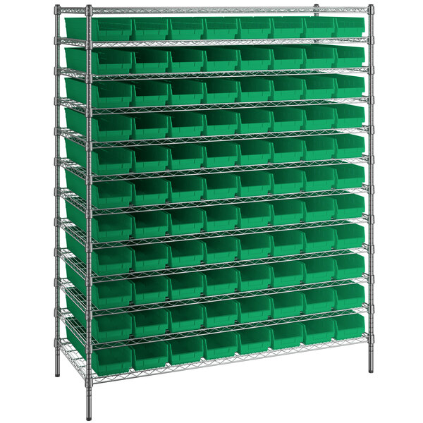 Regency 24 x 60 x 74 Wire Shelving Unit with 143 Yellow Bins