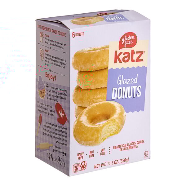 A box of Katz Gluten-Free glazed donuts.