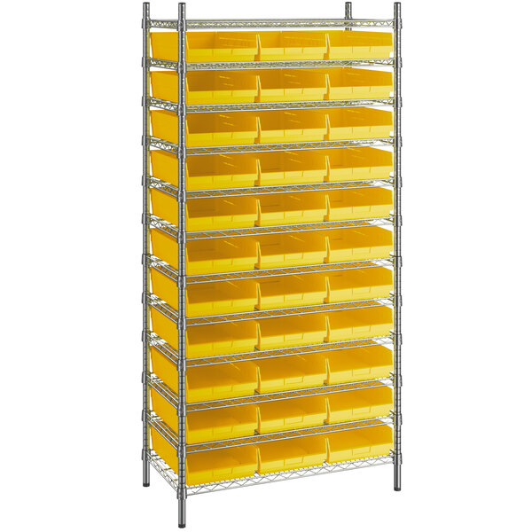 Regency 18 x 48 x 74 Wire Shelving Unit with 91 Yellow Bins