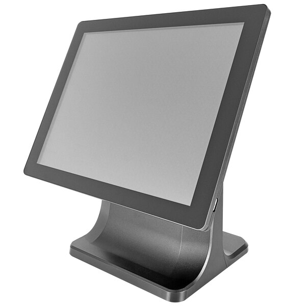 A black rectangular Custom EVO-TM6 PCAP touch monitor on a stand.