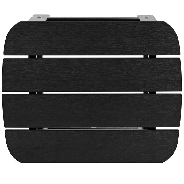 A Flash Furniture Charlestown black faux wood side table with four slats on top.