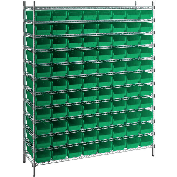 Regency 18 x 60 x 74 Wire Shelving Unit with 88 Clear Bins