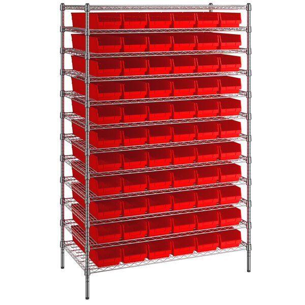 Regency 18 x 48 x 74 Wire Shelving Unit with 91 Yellow Bins