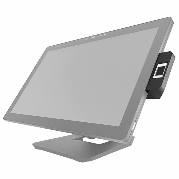 A white EVO TP6 computer monitor with an integrated fingerprint reader on the bottom.