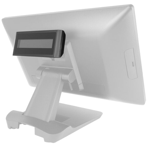 A white rectangular Custom 2-Line Customer Display on a counter.