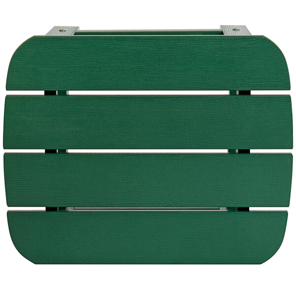 a green wooden box with wooden slats