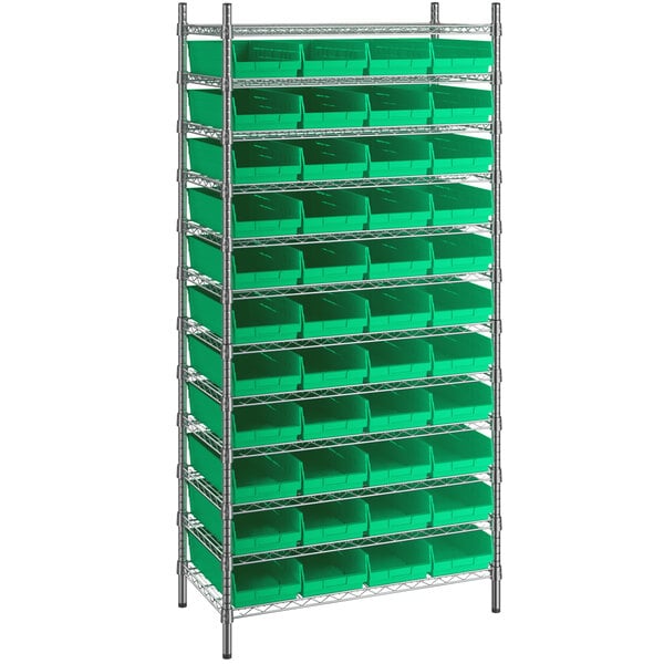 74 Wire Shelving Unit With 44 Green Bins, Green Shelving Unit