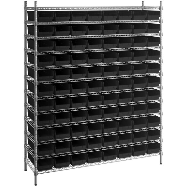 Regency 18 x 60 x 74 Wire Shelving Unit with 118 Yellow Bins