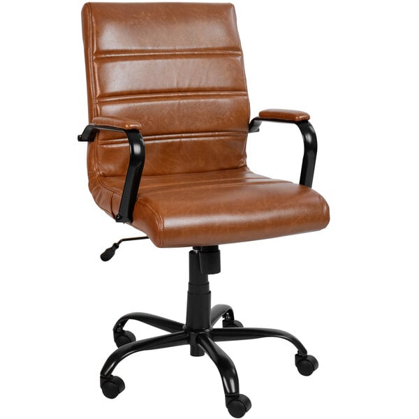 a brown leather office chair