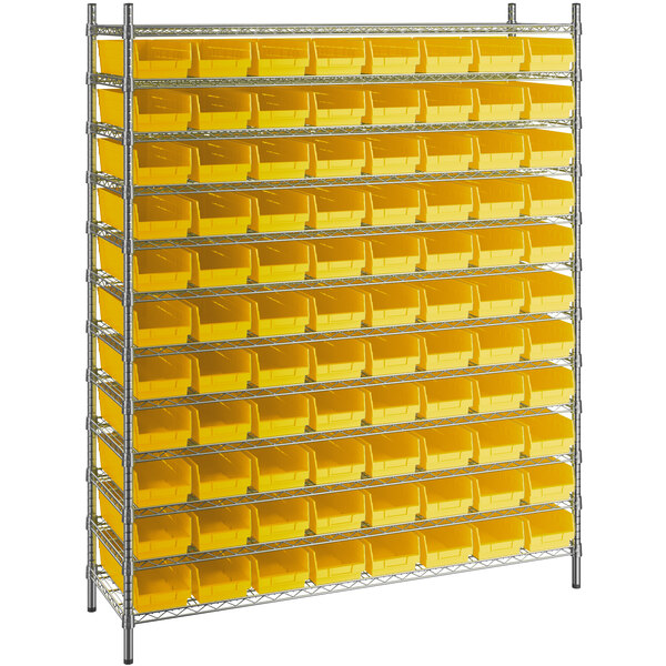 Regency 18 x 60 x 74 Wire Shelving Unit with 88 Clear Bins