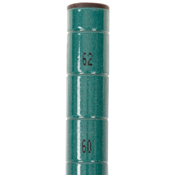 A green Metroseal 3 post for Metro Super Erecta wire shelving with numbers on it.