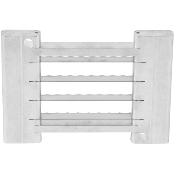 A white plastic rack with several holes.