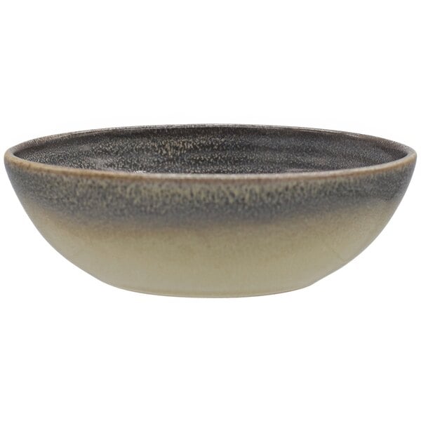 A Dudson Evo stoneware bowl with a brown and black speckled design.