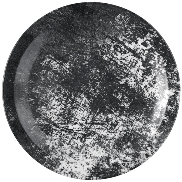 A black and white Dudson Maker's Urban china plate with a grunge texture.
