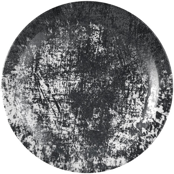 A black and white Dudson Maker's Urban china plate with a grunge texture.